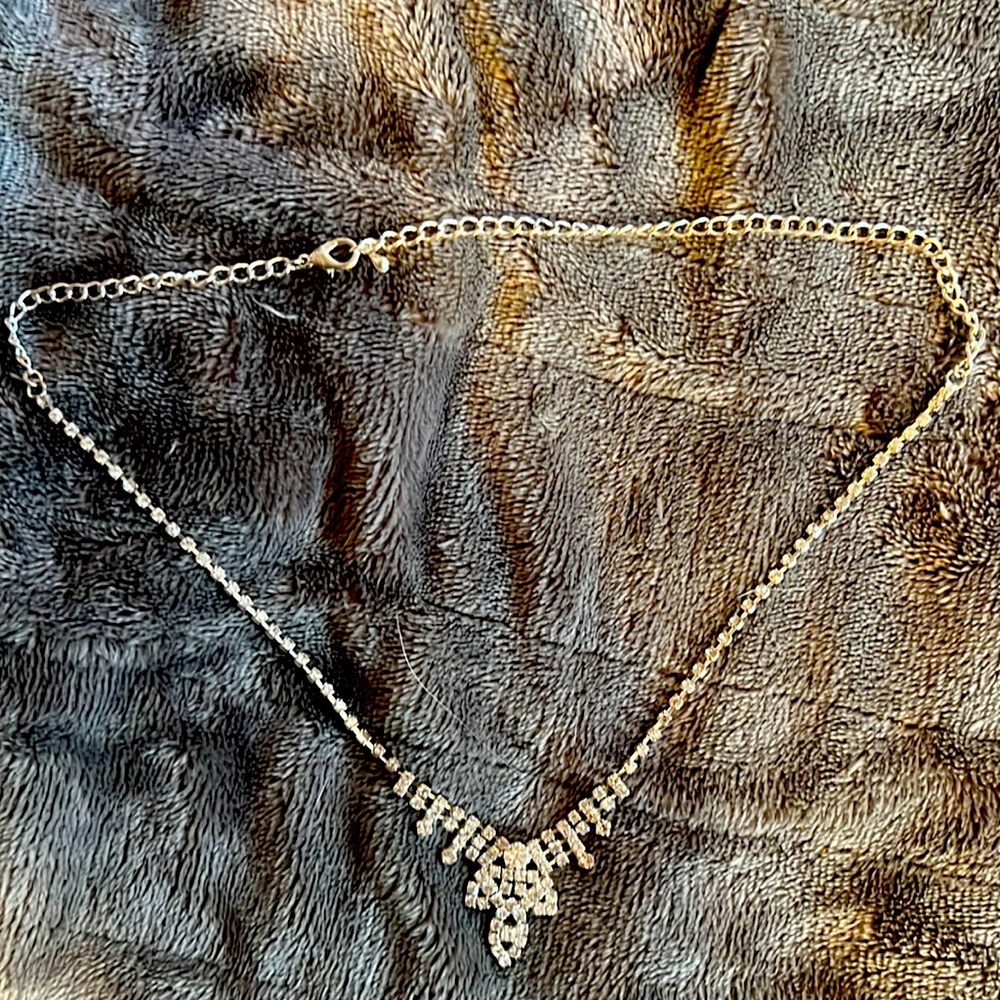 Original vintage style Silver rhinestone diamond Fringe necklace